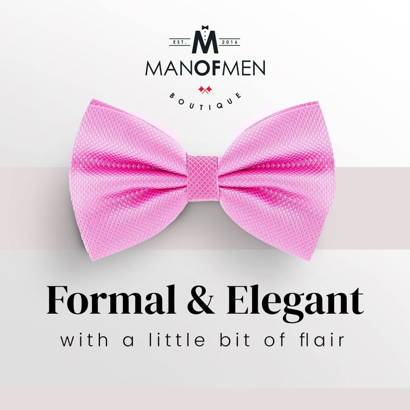 Man of Men Bow Tie for Men Polyester Solid Pretied Bowties Adjustable Tuxedos Bowtie for Weddings & Groomâ€™s Gift â€“ Bow Ties for Women (1, Pink) - Image 2